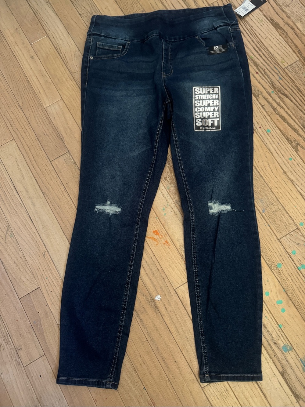 NWT Stitch Star Mid Rise Elastic Waist Distressed Skinny Jeans 1X - Picture 2 of 8